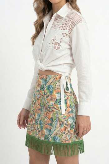 Buy The Pretty Things by Priyanka B. Sahani Multi Color Crepe, Satin Button-down Cutworl Shirt And Tropical Print Skirt Set Online at Aza Fashions Buy_The Pretty Things by Priyanka B. Sahani_Multi Color Crepe, Satin Button-down Cutworl Shirt And Tropical Print Skirt Set _Online_at_Aza_Fashions