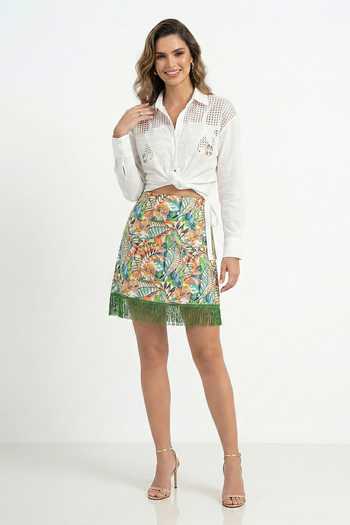 The Pretty Things by Priyanka B. Sahani Cutworl Shirt & Tropical Print Skirt Set 