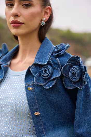 Kay Kay Blue Denim Scoop Neck Adeline Gradient Jacket And Pant Set at Aza Fashions Kay Kay_Blue Denim Scoop Neck Adeline Gradient Jacket And Pant Set _at_Aza_Fashions