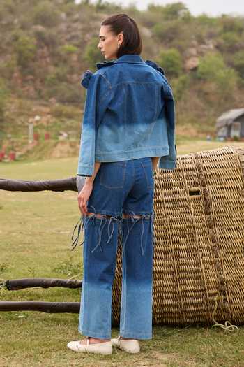 Shop Kay Kay Blue Denim Scoop Neck Adeline Gradient Jacket And Pant Set at Aza Fashions Shop_Kay Kay_Blue Denim Scoop Neck Adeline Gradient Jacket And Pant Set _at_Aza_Fashions