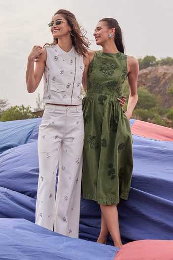 Kay Kay White Denim V-neck Whisper Embellished Top And Pant Co-ord Set at Aza Fashions Kay Kay_White Denim V-neck Whisper Embellished Top And Pant Co-ord Set _at_Aza_Fashions