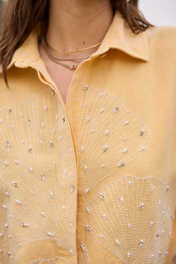 Buy_Kay Kay_Yellow Denim Collared Neck Felicity Embroidered Shirt And Pant Set _Online_at_Aza_Fashions
