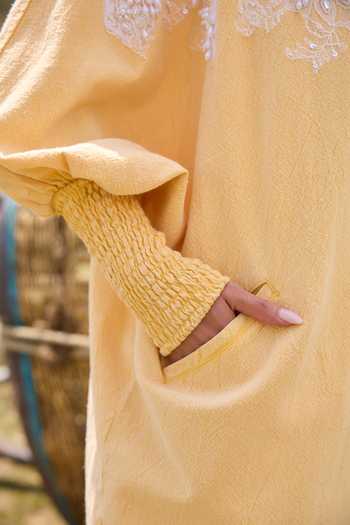 Buy_Kay Kay_Yellow Cotton Gia Embellished Cape _Online_at_Aza_Fashions
