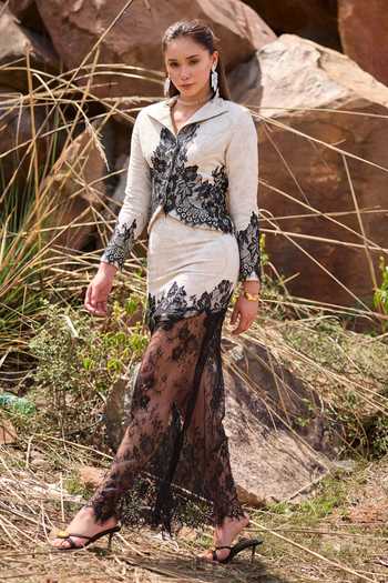 Buy_Kay Kay_Black Lace Sylenne Blazer And Skirt Set _Online_at_Aza_Fashions