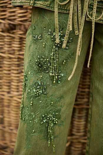 Shop_Kay Kay_Green Denim Collared Neck Eliana Tassel Tie Top And Pant Co-ord Set _Online_at_Aza_Fashions