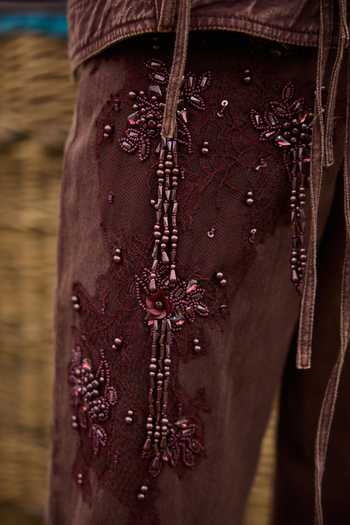 Kay Kay_Brown Denim Collared Neck Elowen Tassel Tie Top And Pant Co-ord Set _at_Aza_Fashions