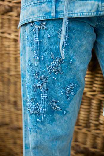 Shop_Kay Kay_Blue Denim Collared Neck Jolie Tassel Tie Top And Pant Co-ord Set _Online_at_Aza_Fashions