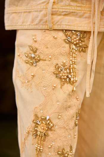 Kay Kay_Yellow Denim Collared Neck Noelle Tassel Tie Top And Pant Co-ord Set _Online_at_Aza_Fashions