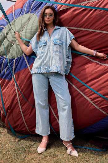Buy_Kay Kay_Blue Denim Collared Neck Alessa Rope Detailed Shirt And Pant Set _Online_at_Aza_Fashions