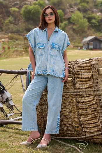 Kay Kay Alessa Rope Detailed Denim Shirt & Pant Set 