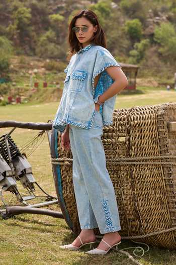 Buy_Kay Kay_Blue Denim Collared Neck Alessa Rope Detailed Shirt And Pant Set 