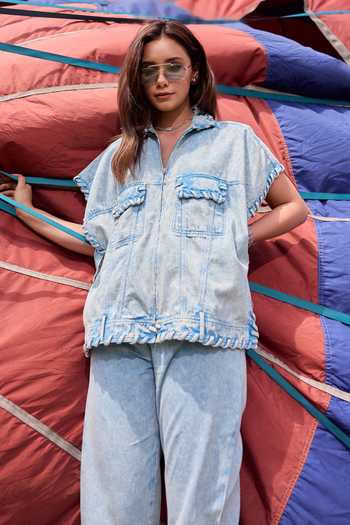 Shop_Kay Kay_Blue Denim Collared Neck Alessa Rope Detailed Shirt And Pant Set 