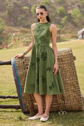 Kay Kay Elvira Floral Embellished Denim Dress 