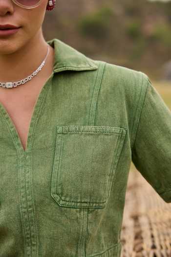 Buy Kay Kay Green Denim V-, Collared Zayra Top And Skort Co-ord Set Online at Aza Fashions Buy_Kay Kay_Green Denim V-, Collared Zayra Top And Skort Co-ord Set _Online_at_Aza_Fashions