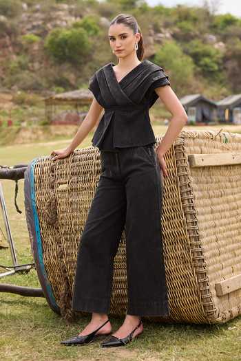 Kay Kay Elowise Pleated Denim Top & Pant Set 