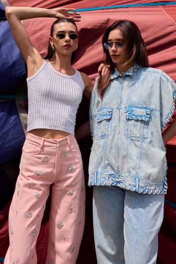 Buy Kay Kay White Denim Scoop Neck Alina Studded Tank Top And Pant Set Online at Aza Fashions Buy_Kay Kay_White Denim Scoop Neck Alina Studded Tank Top And Pant Set _Online_at_Aza_Fashions
