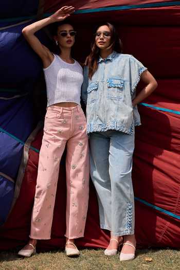 Shop Kay Kay White Denim Scoop Neck Alina Studded Tank Top And Pant Set Online at Aza Fashions Shop_Kay Kay_White Denim Scoop Neck Alina Studded Tank Top And Pant Set _Online_at_Aza_Fashions