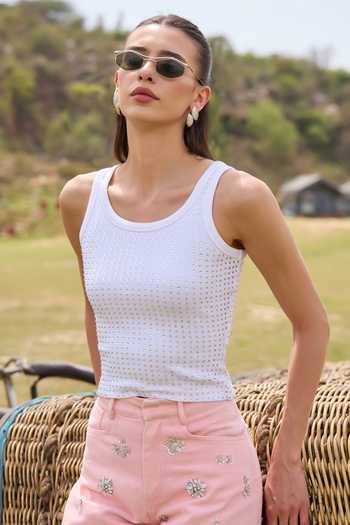 Shop_Kay Kay_White Denim Scoop Neck Alina Studded Tank Top And Pant Set 