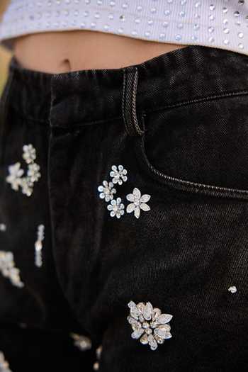 Kay Kay_White Denim Round Neck Marceline Studded Tank Top And Pant Set _at_Aza_Fashions