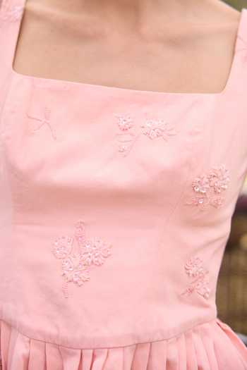 Buy_Kay Kay_Pink Denim Square Neck Bellina Floral Embroidered Dress _Online_at_Aza_Fashions