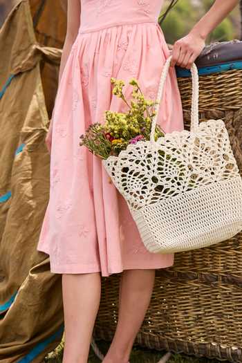 Kay Kay_Pink Denim Square Neck Bellina Floral Embroidered Dress _at_Aza_Fashions