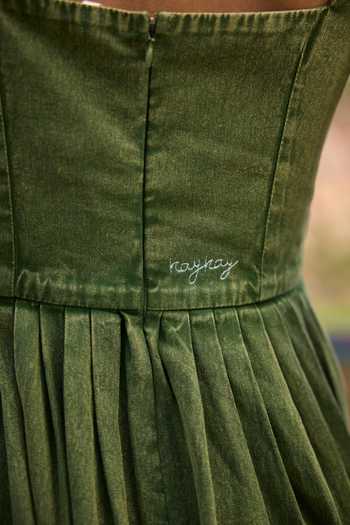 Shop_Kay Kay_Green Denim Square Neck Tahlia Floral Embroidered Dress 