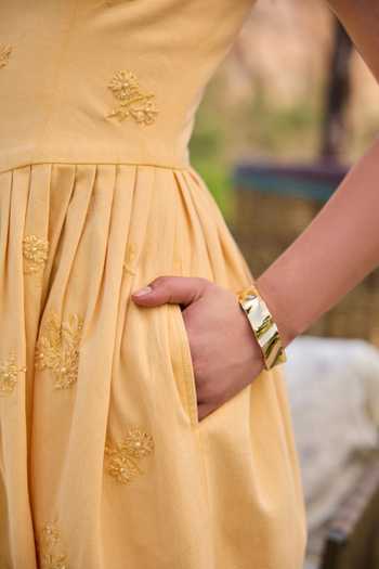 Shop_Kay Kay_Yellow Denim Square Neck Winona Floral Embroidered Dress _Online_at_Aza_Fashions