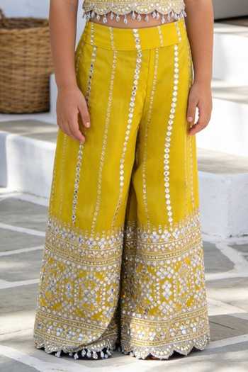 Buy_FAYON KIDS_Yellow Organza, Tissue Embroidered Top With Sharara _Online_at_Aza_Fashions