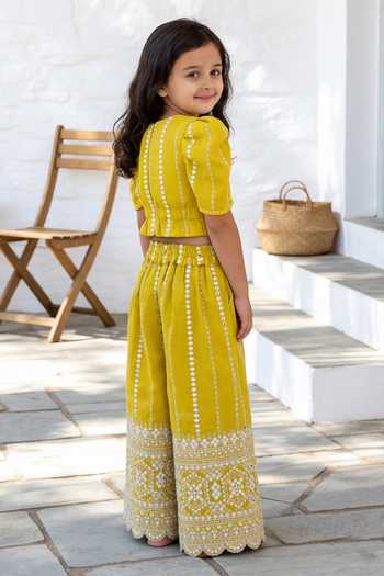 FAYON KIDS Yellow Embroidered Top With Sharara 