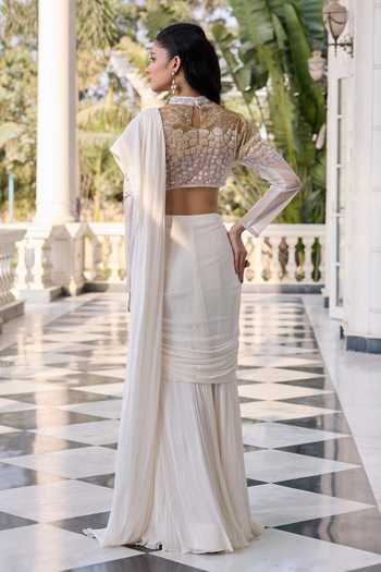 RINESSA Embellished Blouse With Draped Saree 