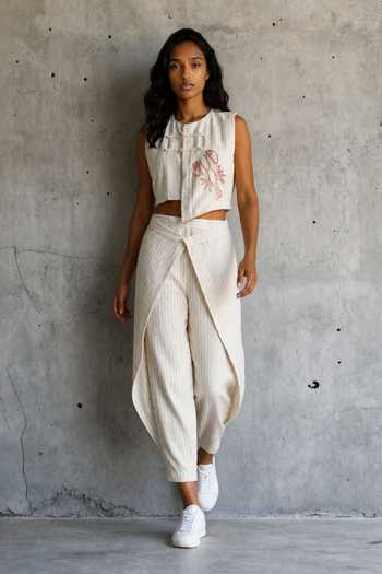 Vanshika Agarwal Label Oster Embroidered Top & Draped Trouser Set 