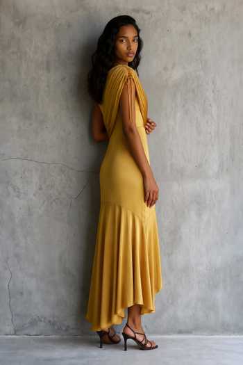 Vanshika Agarwal Label Adele Asymmetric Draped Satin Dress 