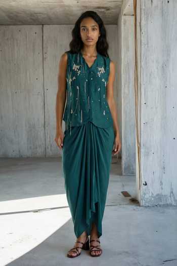 Vanshika Agarwal Label Margot Embroidered Top & Draped Skirt Set 