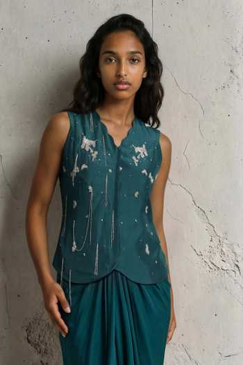 Vanshika Agarwal Label Margot Embroidered Top & Draped Skirt Set 