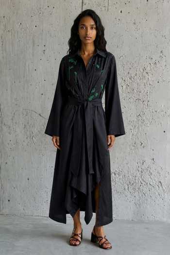 Vanshika Agarwal Label Ellisa Embroidered Chanderi Draped Dress 