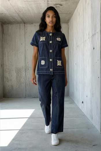 Vanshika Agarwal Label Hannah Embroidered Denim Shirt & Pant Set 
