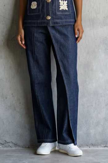 Buy_Vanshika Agarwal Label_Blue Denim Round Neck Hannah Embroidered Shirt And Pant Set _Online_at_Aza_Fashions