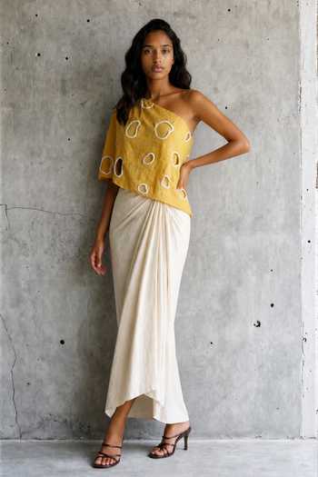 Vanshika Agarwal Label Kate One Shoulder Top & Draped Skirt Set 