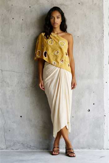 Vanshika Agarwal Label Kate One Shoulder Top & Draped Skirt Set 