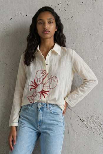 Vanshika Agarwal Label Lobster Embroidered Linen Shirt 