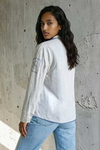 Vanshika Agarwal Label Underwater Embroidered Linen Shirt 