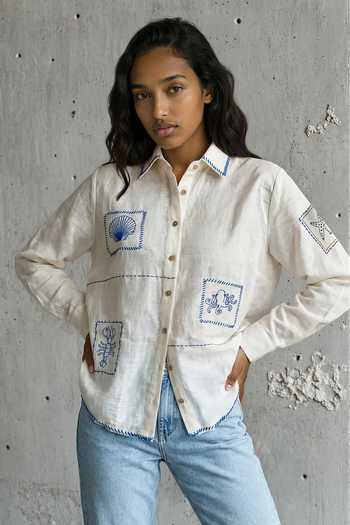 Vanshika Agarwal Label Underwater Embroidered Linen Shirt 