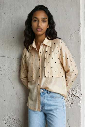 Vanshika Agarwal Label Polka Embroidered Chanderi Shirt 