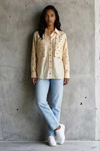 Vanshika Agarwal Label Polka Embroidered Chanderi Shirt 