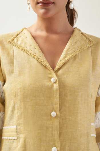 Shop_Savaaya_Yellow Linen Collared Neck The Sun Muse Dress _Online_at_Aza_Fashions
