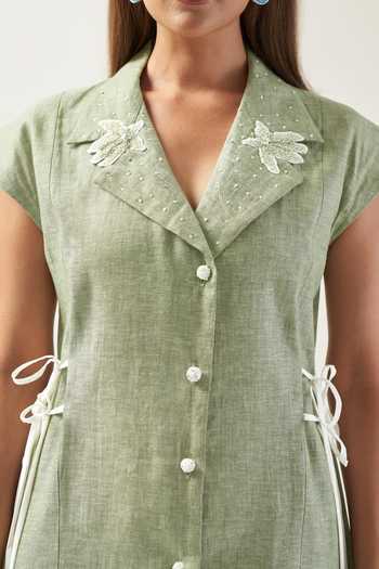 Buy Savaaya Green Linen V-neck The Sage Two Tone Dress Online at Aza Fashions Buy_Savaaya_Green Linen V-neck The Sage Two Tone Dress _Online_at_Aza_Fashions