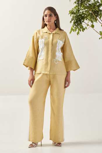 Savaaya The Soliel Schiffli Panel Shirt & Pant Co-ord Set 