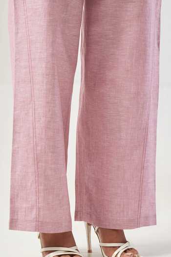 Buy Savaaya Pink Linen Collared Neck Handwork Petal Shirt And Pant Co-ord Set Online at Aza Fashions Buy_Savaaya_Pink Linen Collared Neck Handwork Petal Shirt And Pant Co-ord Set _Online_at_Aza_Fashions