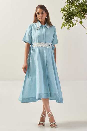 Savaaya The Ariel Linen Dress With Schiffli Belt 