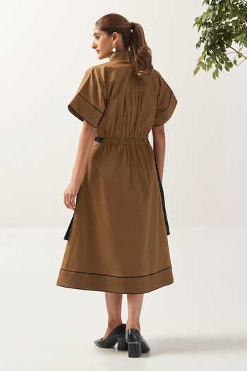 Savaaya The Ochre Contrasted Belt Dress 